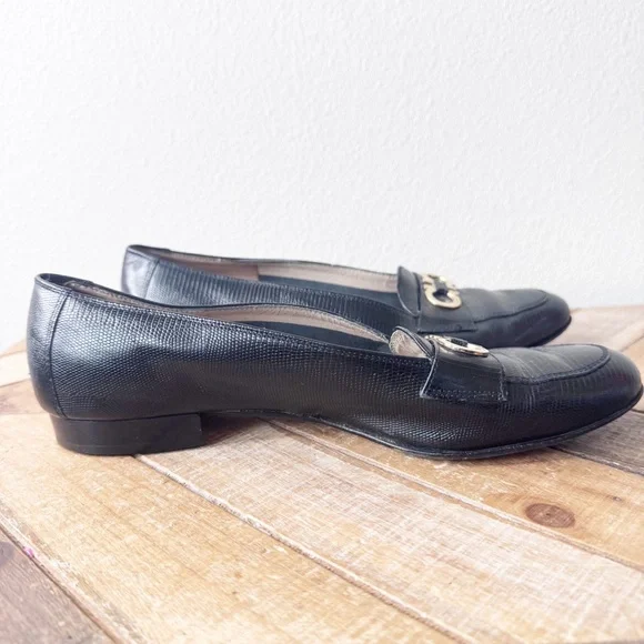 Salvador Ferragamo Black Loafers with Gold Accent - Picture 5 of 14
